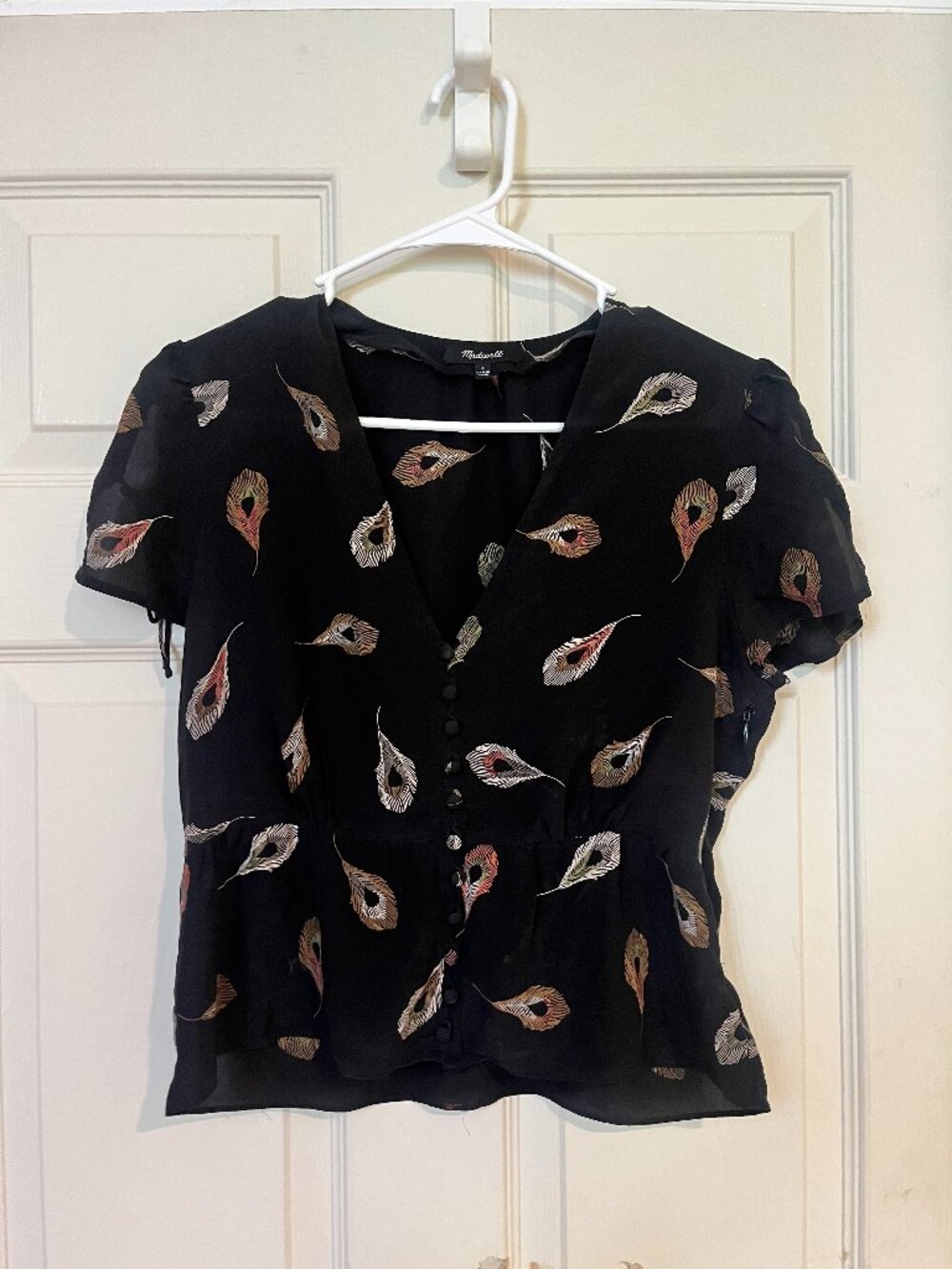 Madewell Women's Paisley Black Blouse Top w Buttons
